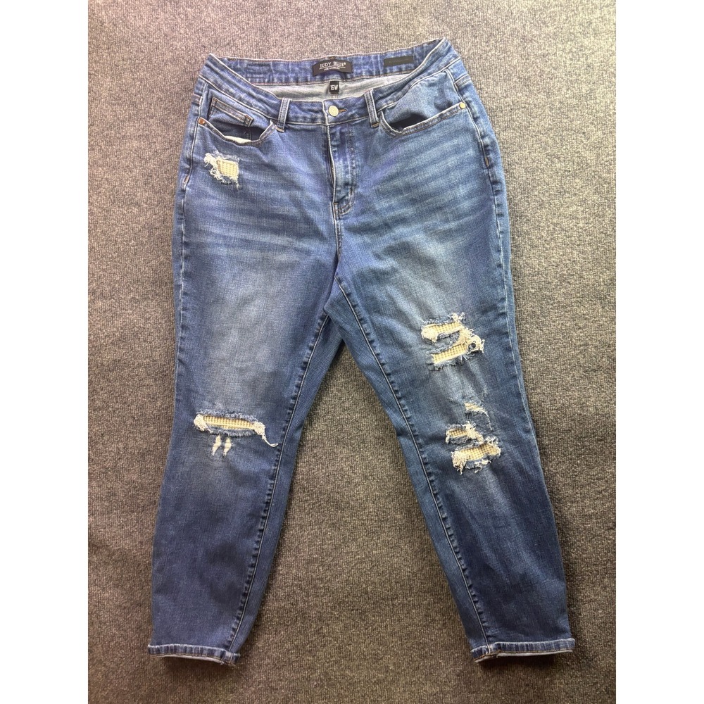 Judy Blue Boyfriend Jeans Women 16W Blue Distressed Ripped Denim JB88306 MD-CO
